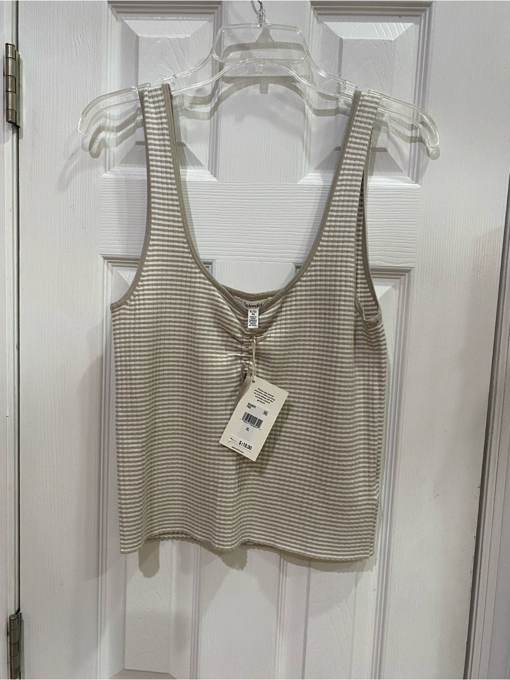Splendid Cream and Beige Striped Ruched Front Tank - Picture 5 of 5